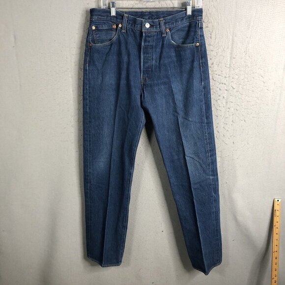 Levis 501 Jeans Mens 34x36 Blue Button Fly Western Straight Leg Classic Denim